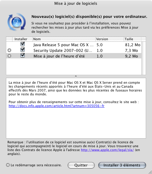 Mise à jour Mac OS X