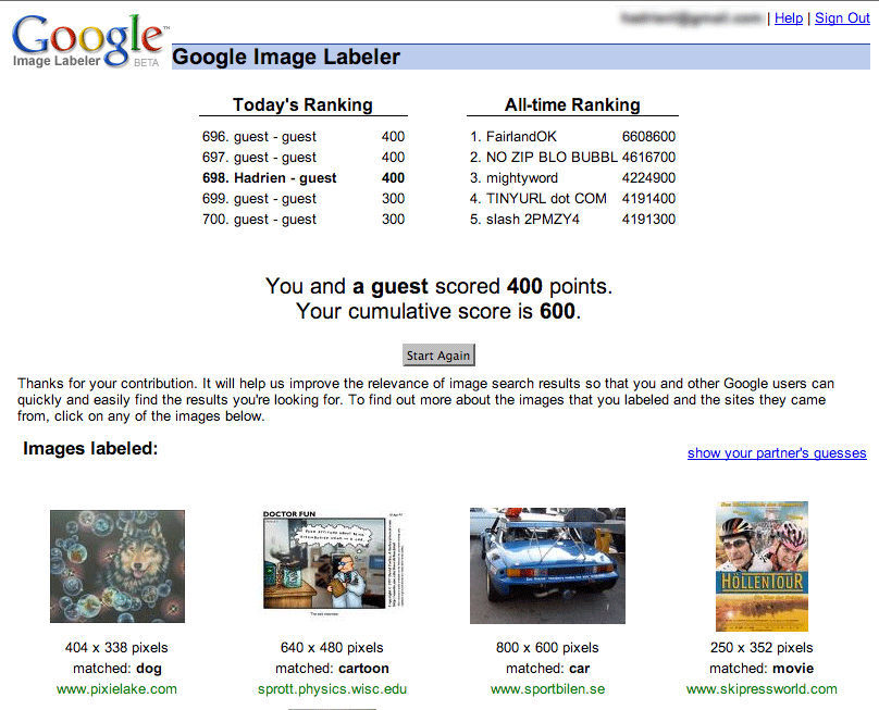screenshoot Google Image Labeler