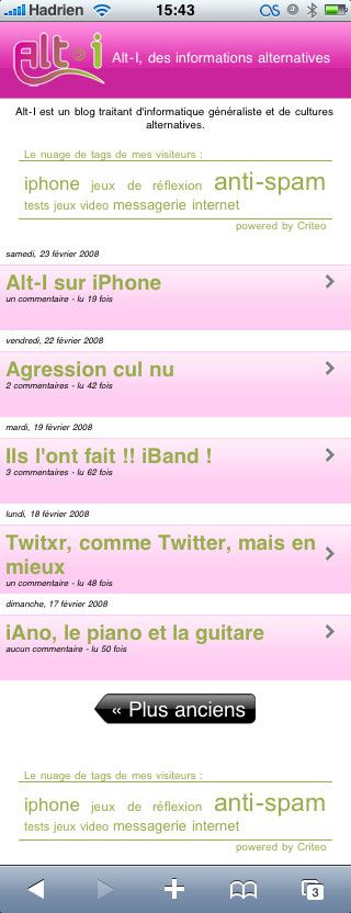 Alt-i sur iPhone Accueil