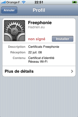 Affichage profil configuration