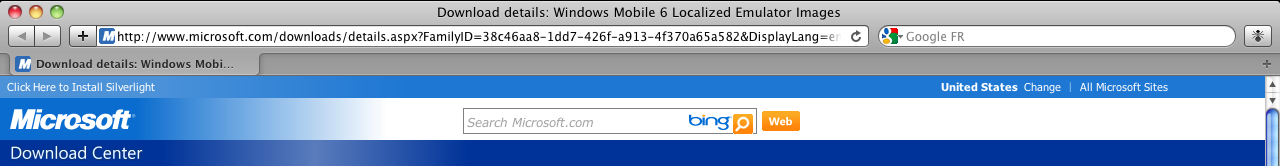 Microsoft.com sous Safari