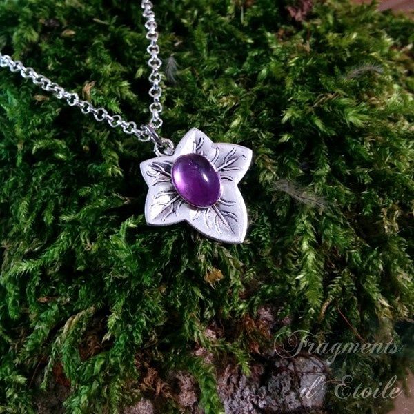 collier elfique Feuille de lierre Elorien Améthyste violet clair médiéval celtique nature wicca païen ésotérisme magie mariage