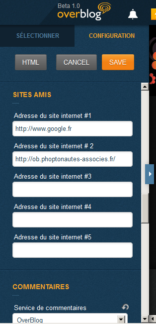 Créer une liste de blogs amis pour votre thème de Blog.