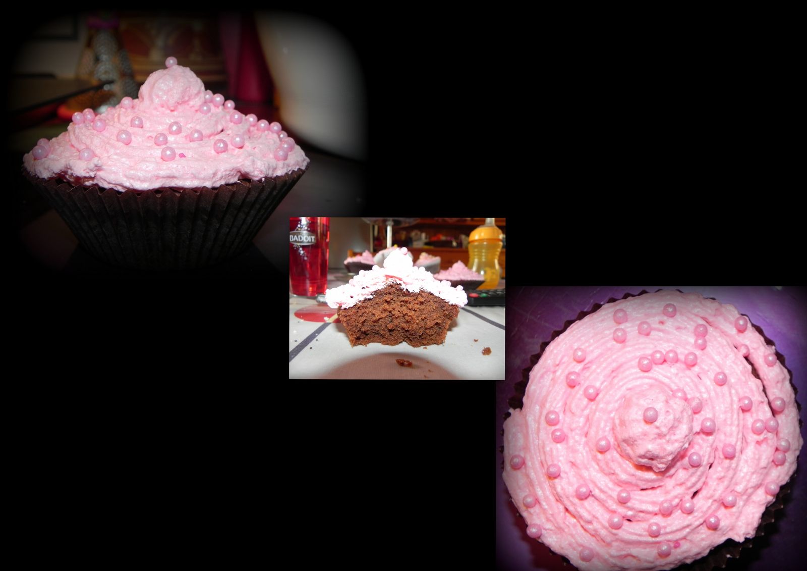 cupcakes au chocolat et sa meringue italienne parfumé à la fraise