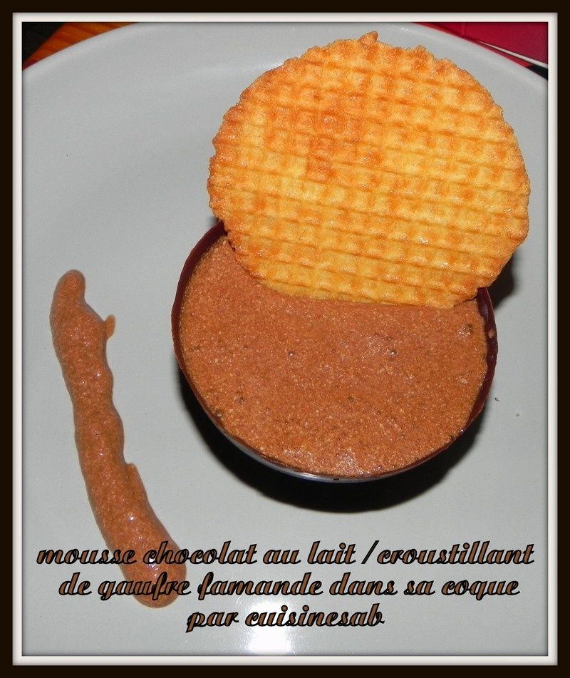mousse au chocolat au lait /croustillant de gaufre flamande dans sa coque