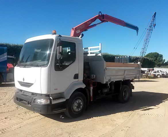 Camion Renault Tri Benne Grue 13t Midlum 210 DCI - TRANS.COMM.13 Pierre  BASSAT Machines BTP TRANSPORT CONSTRUCTION