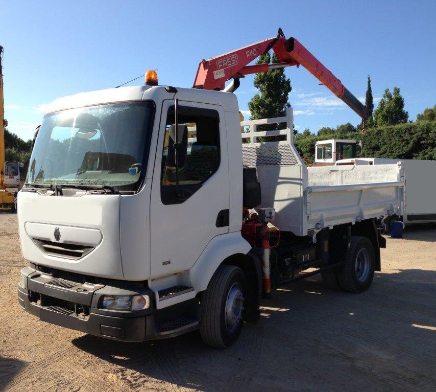 Camion Renault Tri Benne Grue 13t Midlum 210 DCI - TRANS.COMM.13 Pierre  BASSAT Machines BTP TRANSPORT CONSTRUCTION