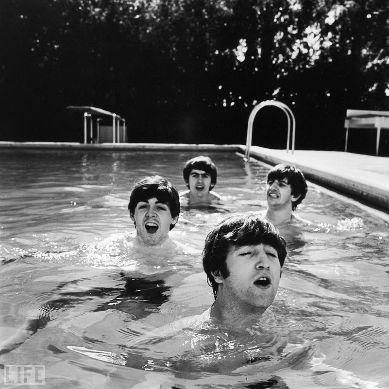 35. The Beatles in Miami. Photo by John Loengard, 1964 Beatles during U.S. tour. The pool water was very cold that day, as evidenced by the grimace Ringo.