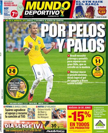 La Une de Mundo Deportivo aujourd'hui (29/06/2014) / La portada de Mundo Deportivo hoy (29/06/2014) / La portada de Mundo Deportivo avui (29/06/2014) / The today's Mundo Deportivo Cover (06/29/2014)