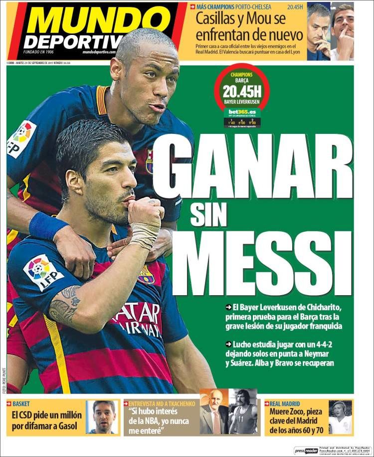 La Une de Mundo Deportivo aujourd'hui (29/09/2015) / La portada de Mundo Deportivo hoy (29/09/2015) / La portada de Mundo Deportivo avui (29/09/2015) / The today's Mundo Deportivo Cover (09/29/2015)