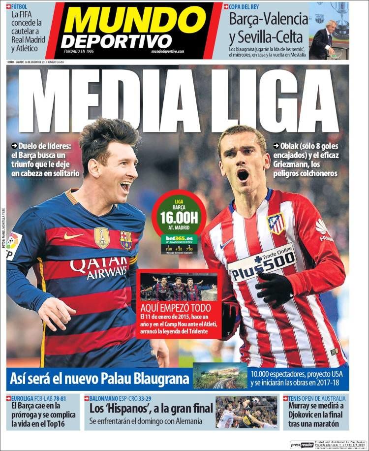 La Une de Mundo Deportivo aujourd'hui (30/01/2016) / La portada de Mundo Deportivo hoy (30/01/2016) / La portada de Mundo Deportivo avui (30/01/2016) / The today's Mundo Deportivo Cover (01/30/2016)