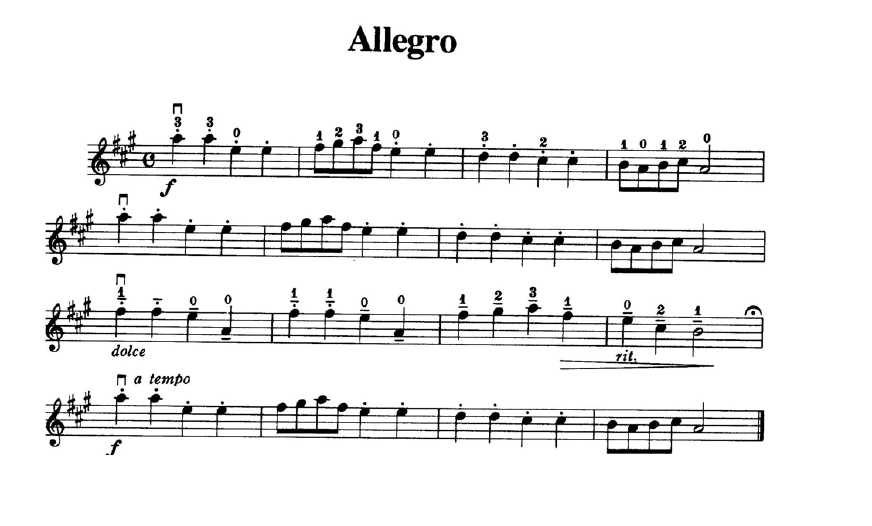 Partitura de la canción "Allegro" para Violín | Método Suzuki - Las Notas  De Nana