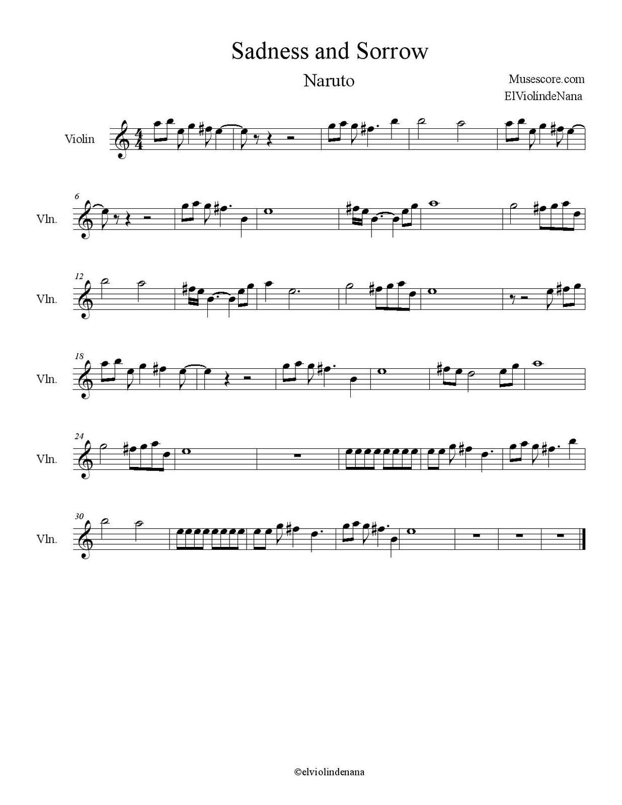 Partitura de la Canción "Sadness and Sorrow" | Naruto - Las Notas De Nana