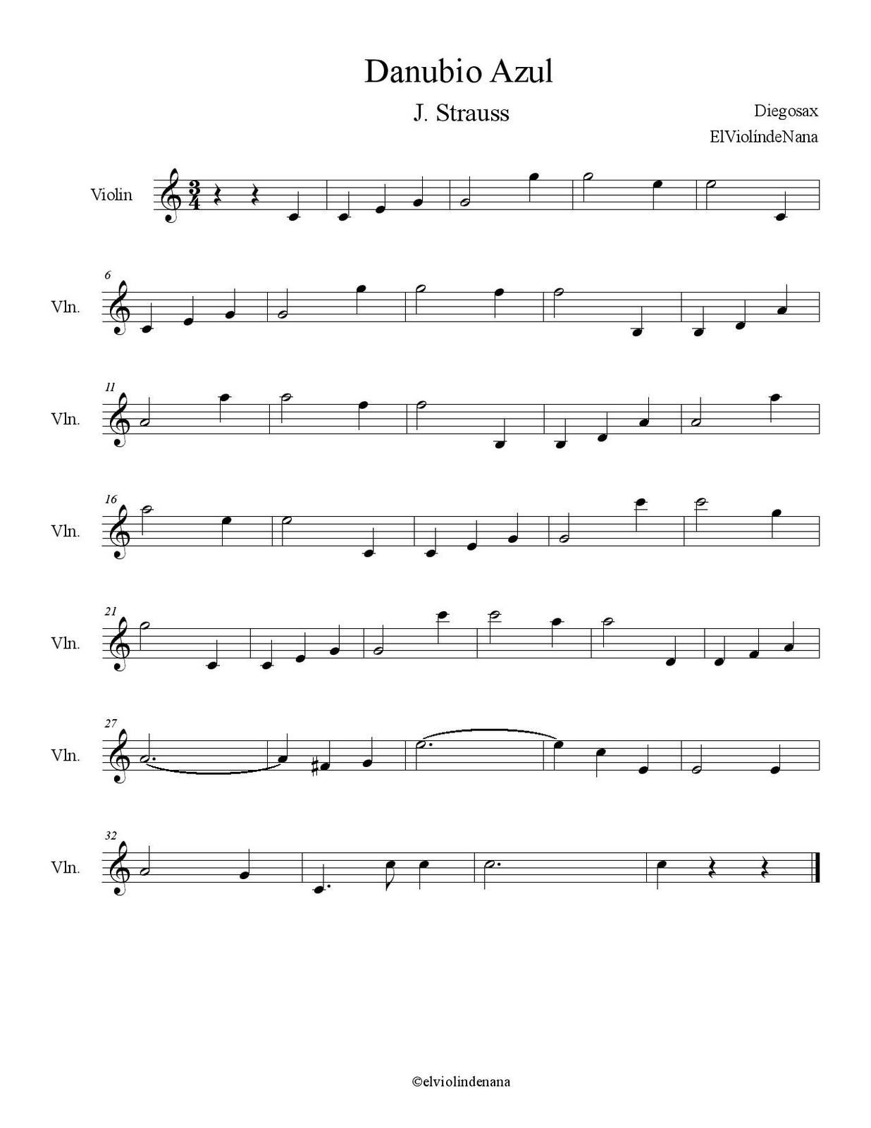 Partitura de la Canción "Danubio Azul" | J. Strauss - Las Notas De Nana