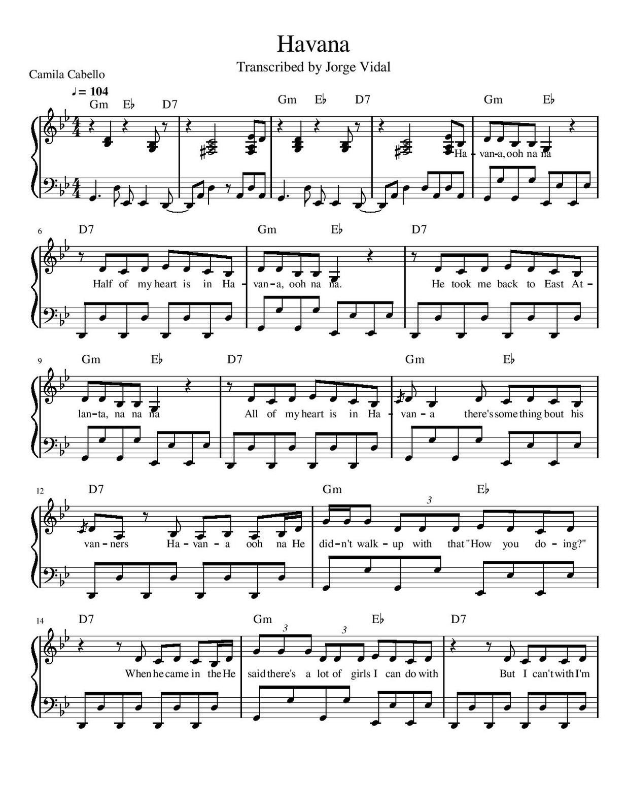 Partitura para Piano "Havana" | Camila Cabello - Las Notas De Nana