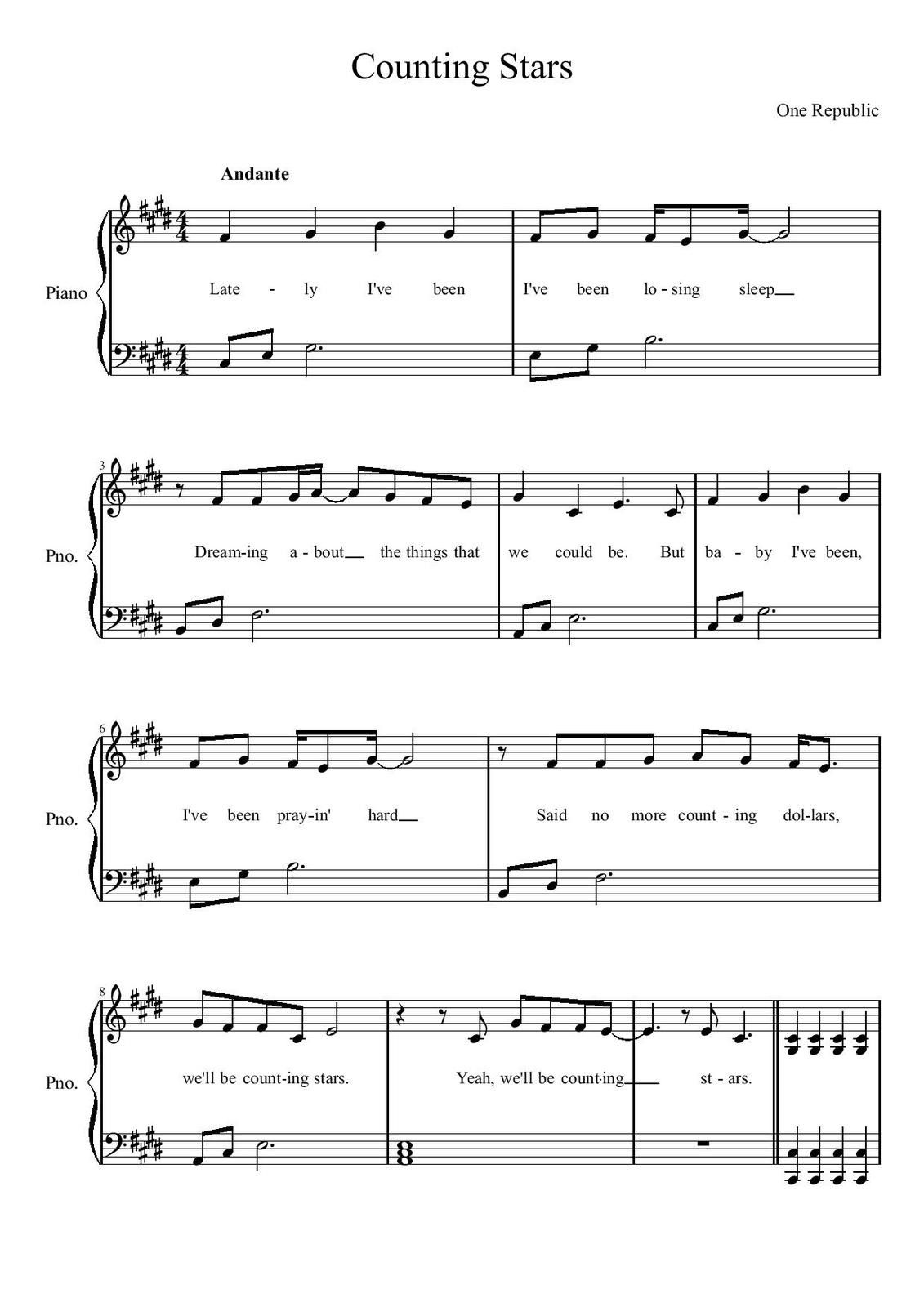 Partitura para Piano "Counting Stars" | One Republic - Las Notas De Nana