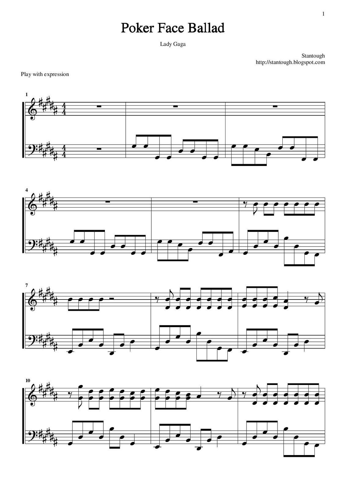Partitura para Piano "Poker Face" | Lady Gaga - Las Notas De Nana