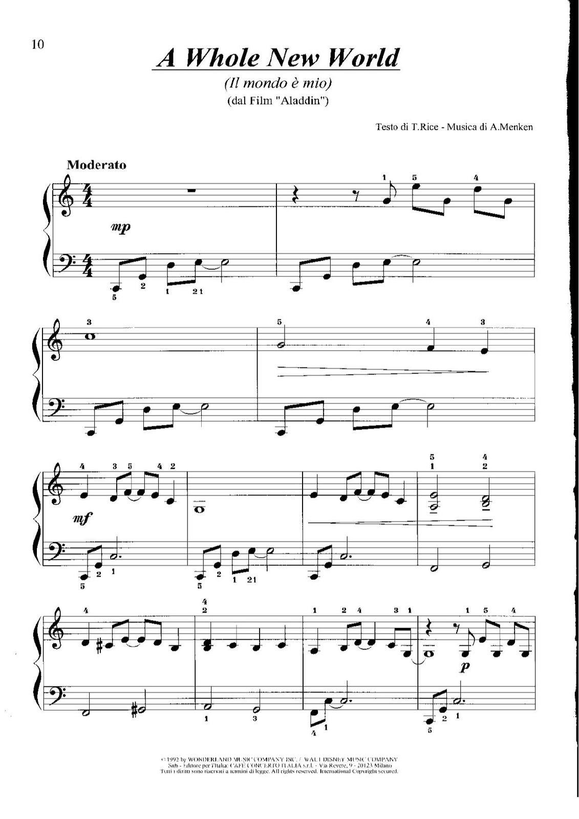Partitura para Piano "Un Mundo Ideal" | Aladín - Disney - Las Notas De Nana