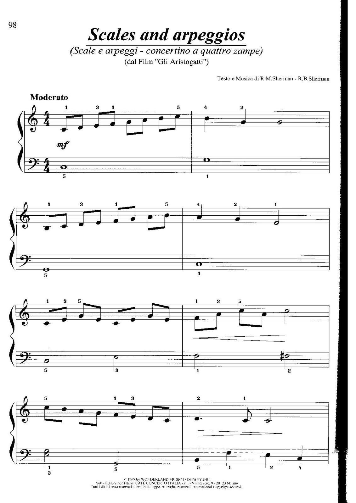 Partitura para Piano "Escalas Y Arpegios" | Los Aristogatos - Disney - Las  Notas De Nana