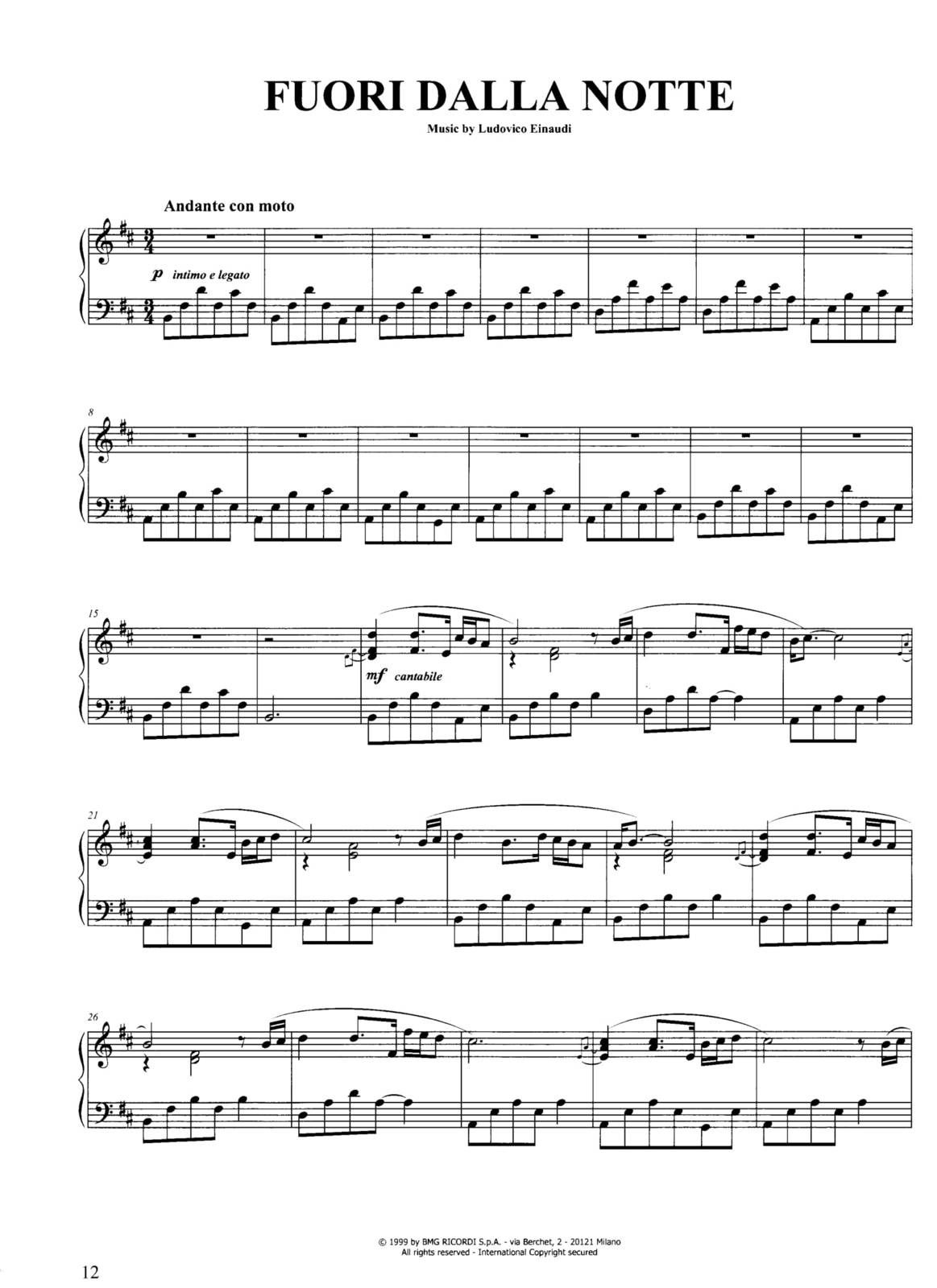 Partitura Para Piano "Fuori Dalla Notte" | Ludovico Einaudi - Las Notas De  Nana