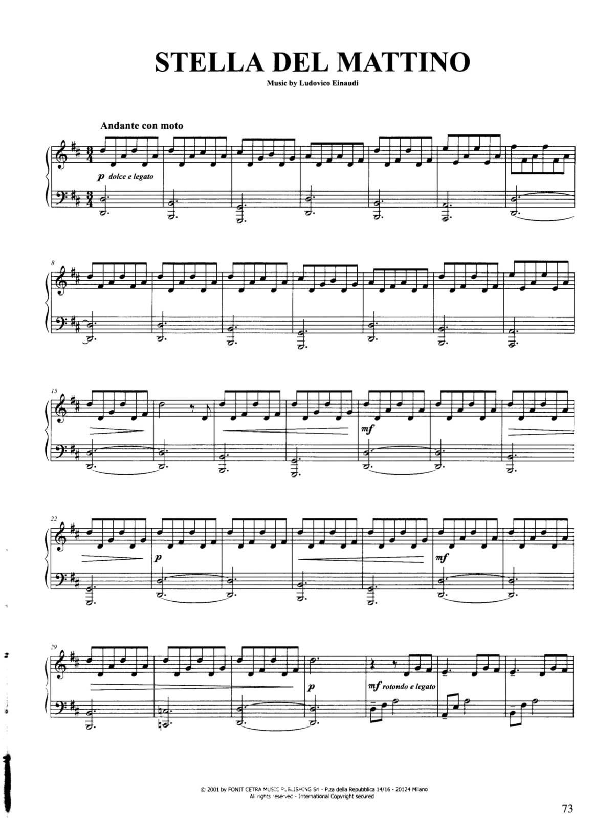 Partitura Para Piano "Stella Del Mattino" | Ludovico Einaudi - Las Notas De  Nana