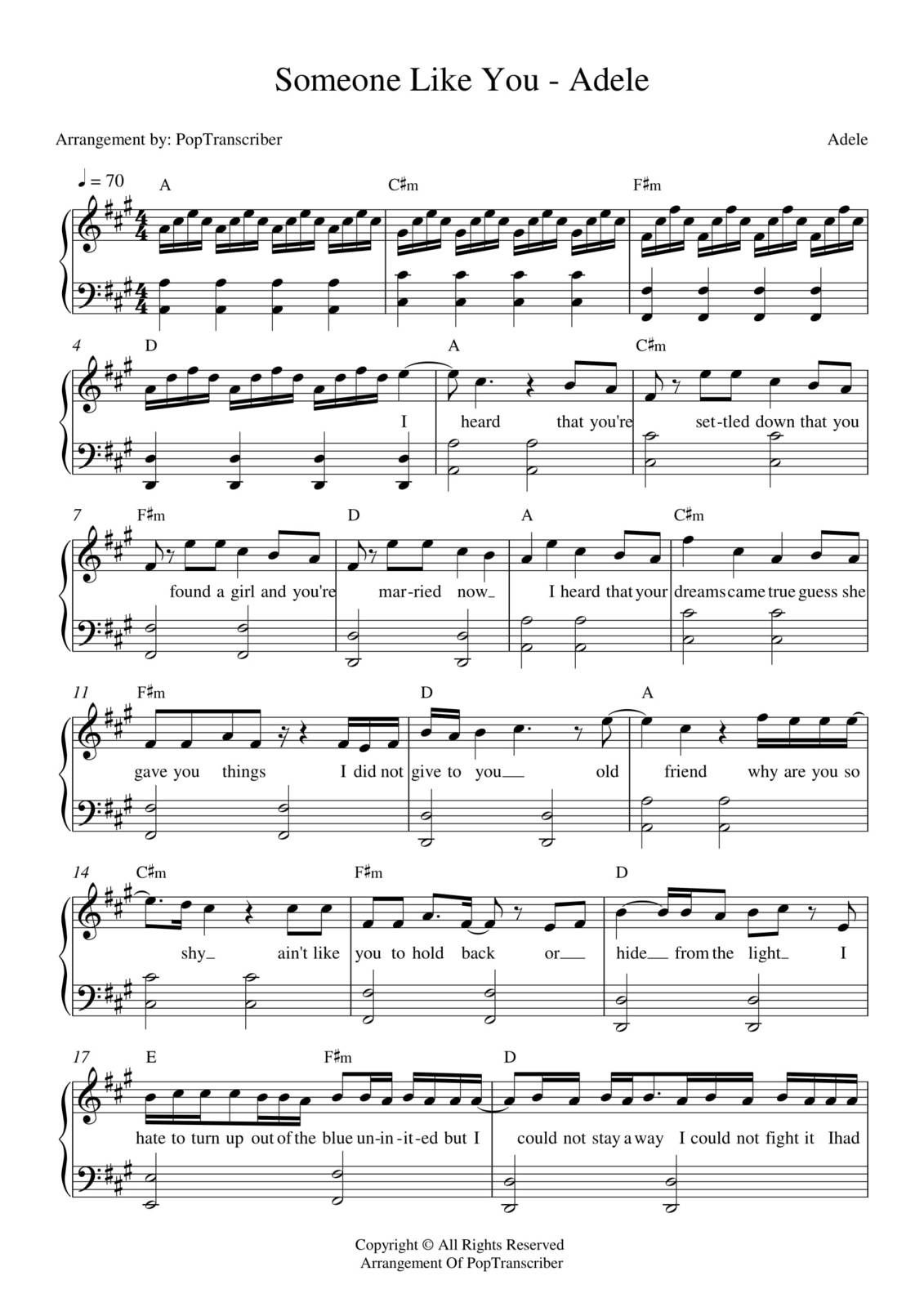 Partitura Para Piano "Someone Like You" | Adele - Las Notas De Nana