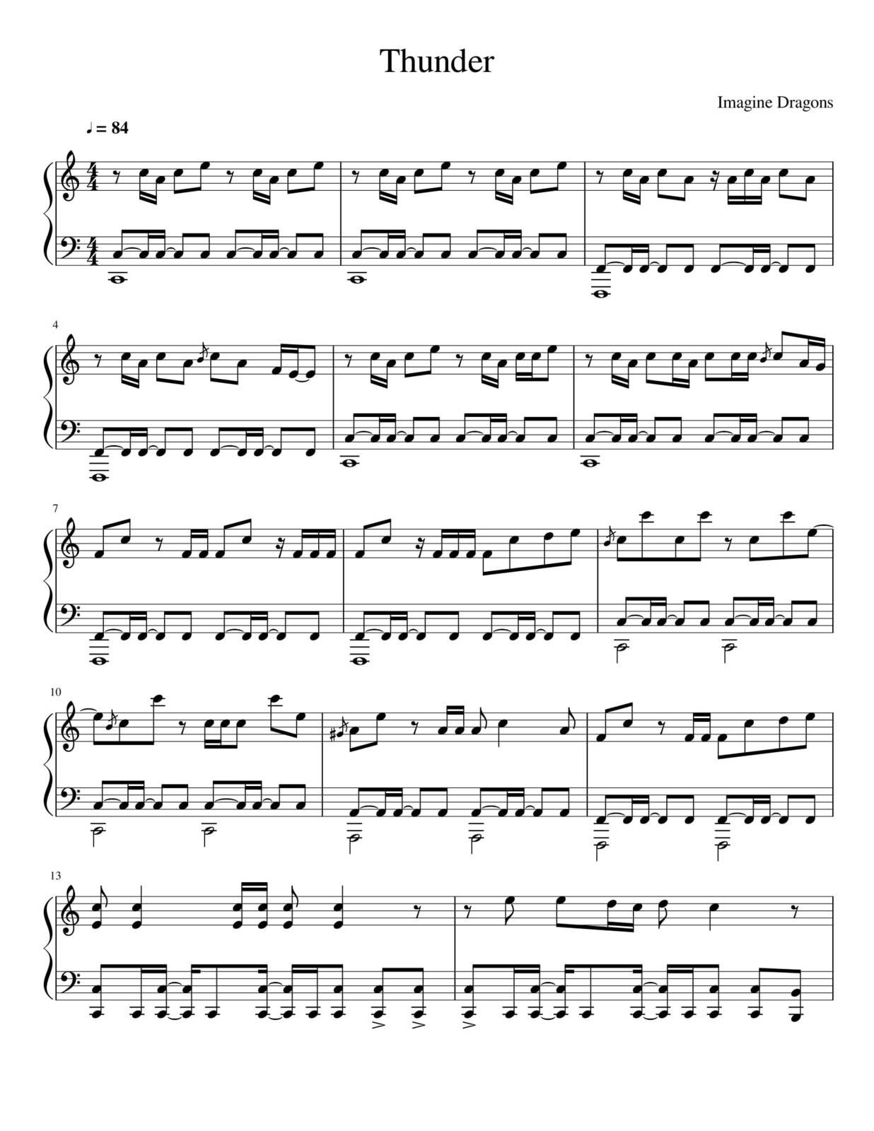 Partitura Para Piano "Thunder" | Imagine Dragons - Las Notas De Nana