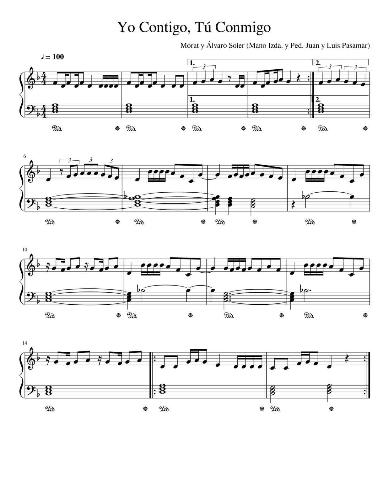 Partitura Para Piano "Yo Contigo, Tu Conmigo" | Morat y Álvaro Soler - Las  Notas De Nana