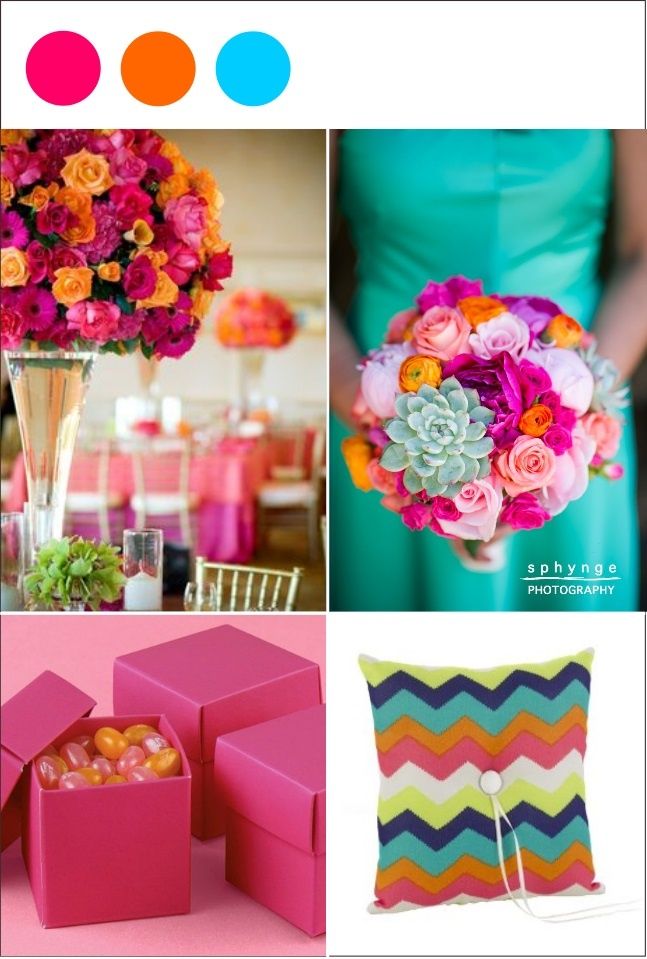 couleurs mariage orange fuchsia bleu decoration de table bouquet mariée