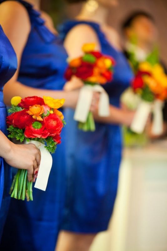 cortège mariage bleu orange jaune