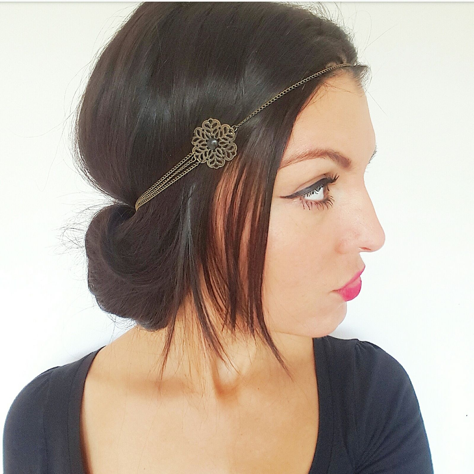 Headband bijou de tête fleurs bronze et noir , accessoire cheveux