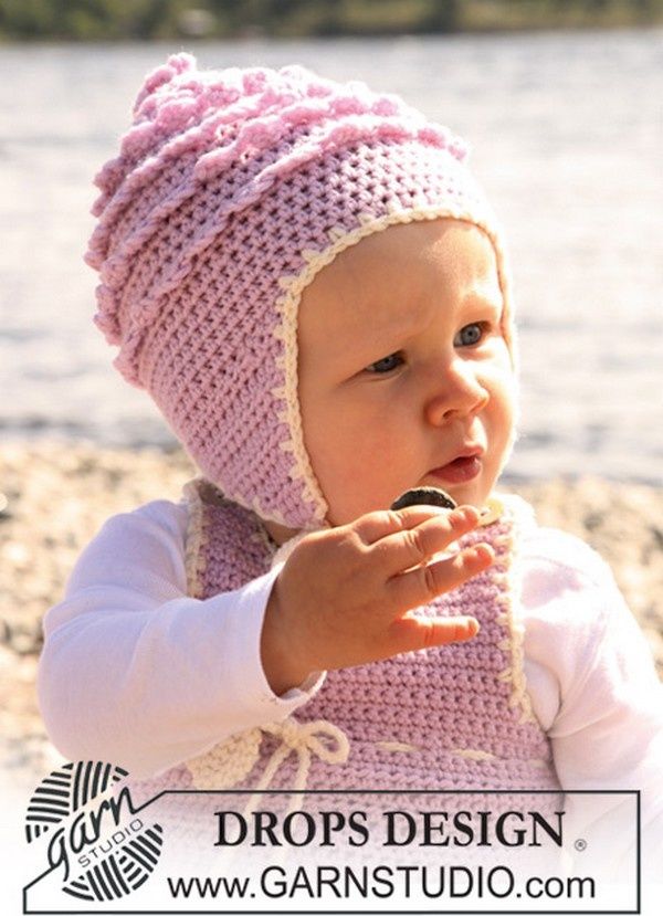 Robe et bonnet fille , de 1 mois à 4 ans - Modèles pour Bébé au