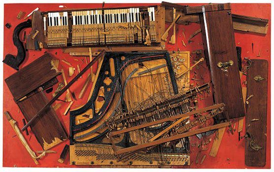 "Chopin's Waterloo", piano brisé sur panneau de bois, (1860 x 3020 x 480 cm), 1962.