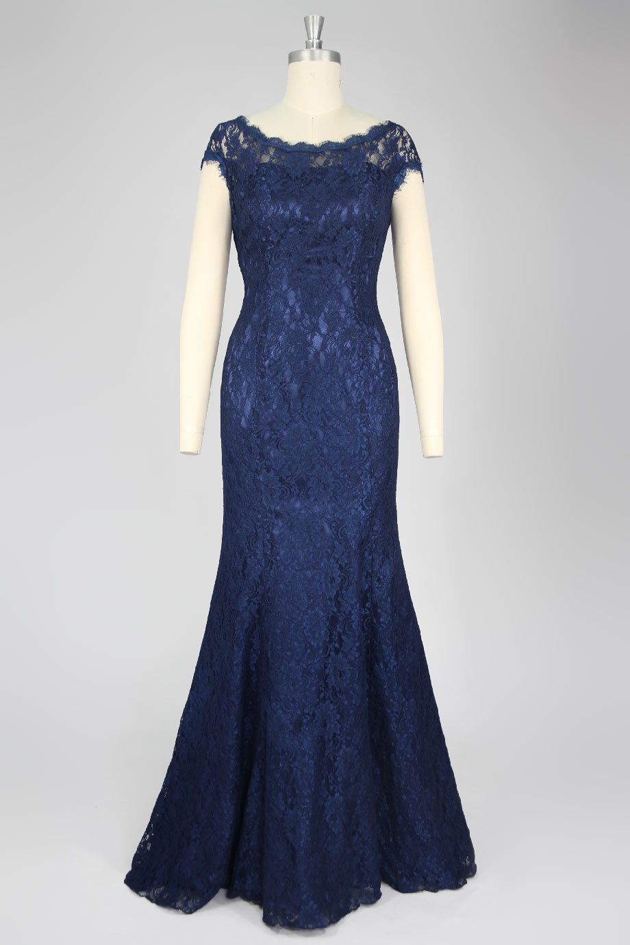 Robe dentelle bleu longue pour soirée