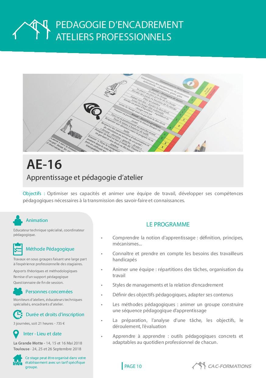 Fiche metier moniteur d'atelier