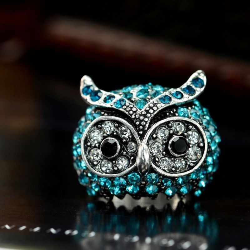 Owl Ring Stretch Rhinestone Owl Dome Rings owlfashionjewelry