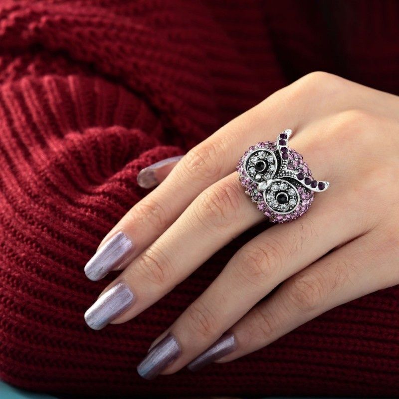 Owl Ring Stretch Rhinestone Owl Dome Rings owlfashionjewelry