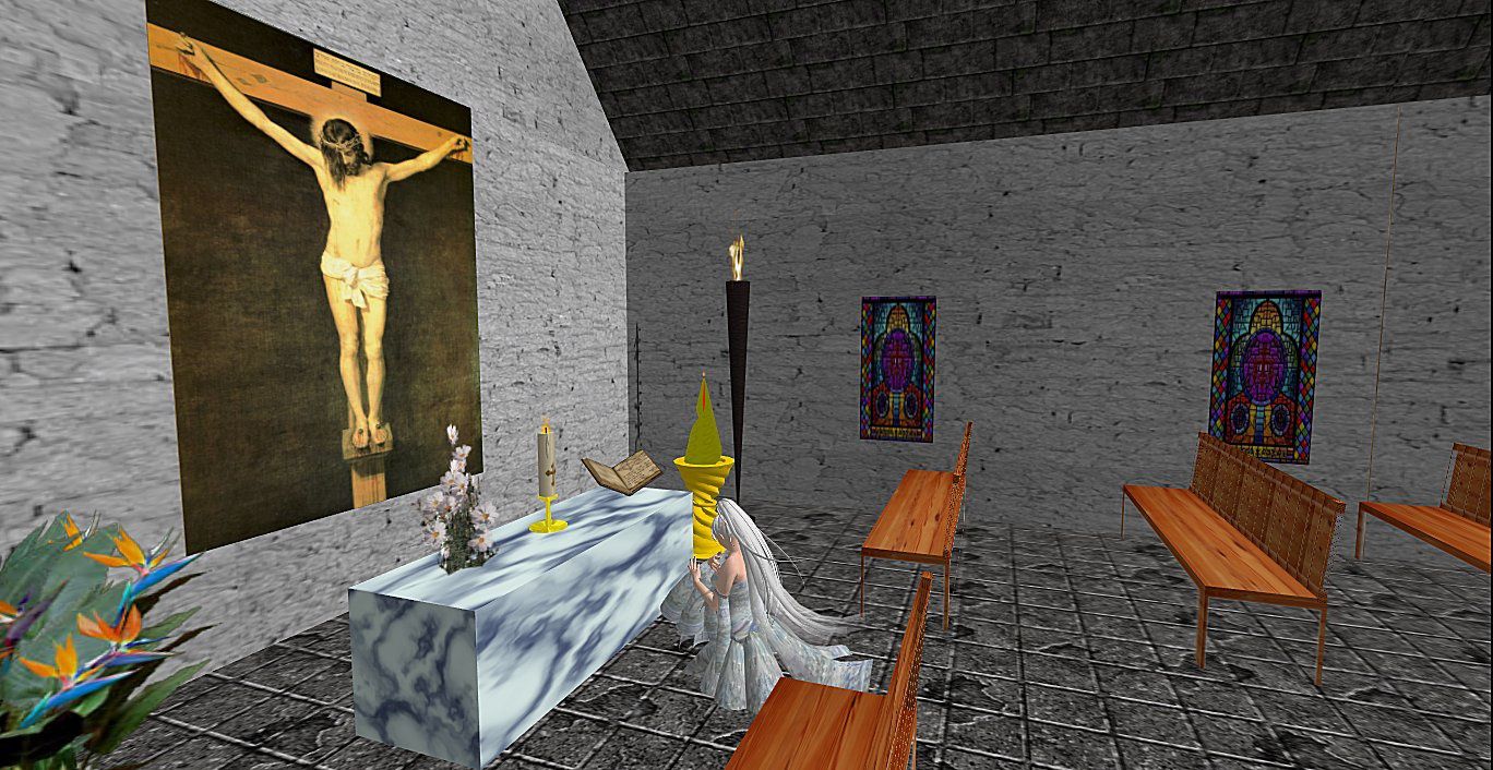 En prière, dans une église quelque part dans Second Life