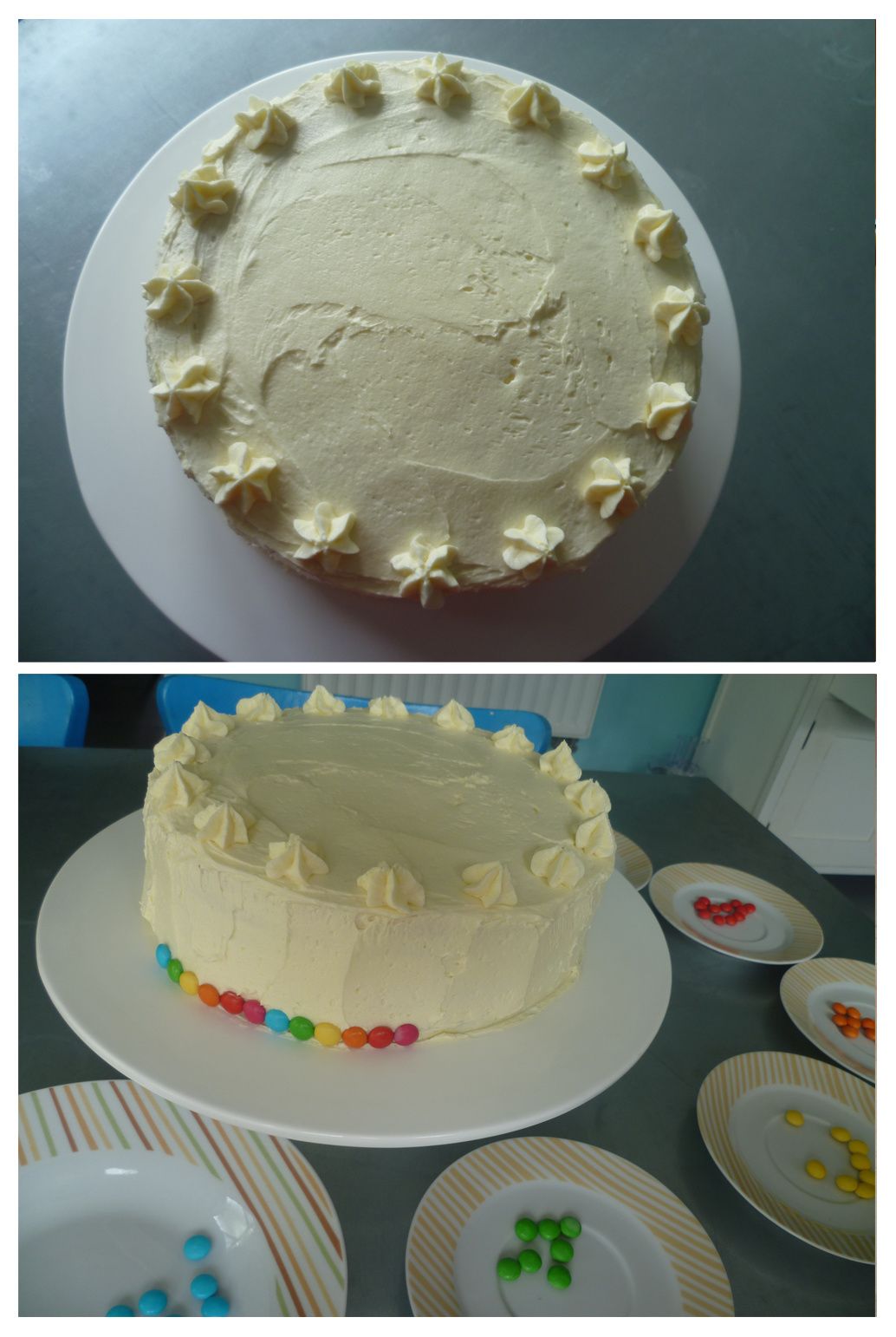 Rainbow cake (génoise et crème au beurre vanillée) les ...