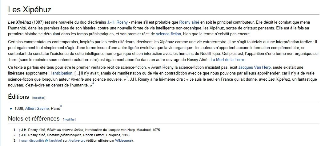 J.-H. Rosny et Wikipedia : "Les Xipéhuz"