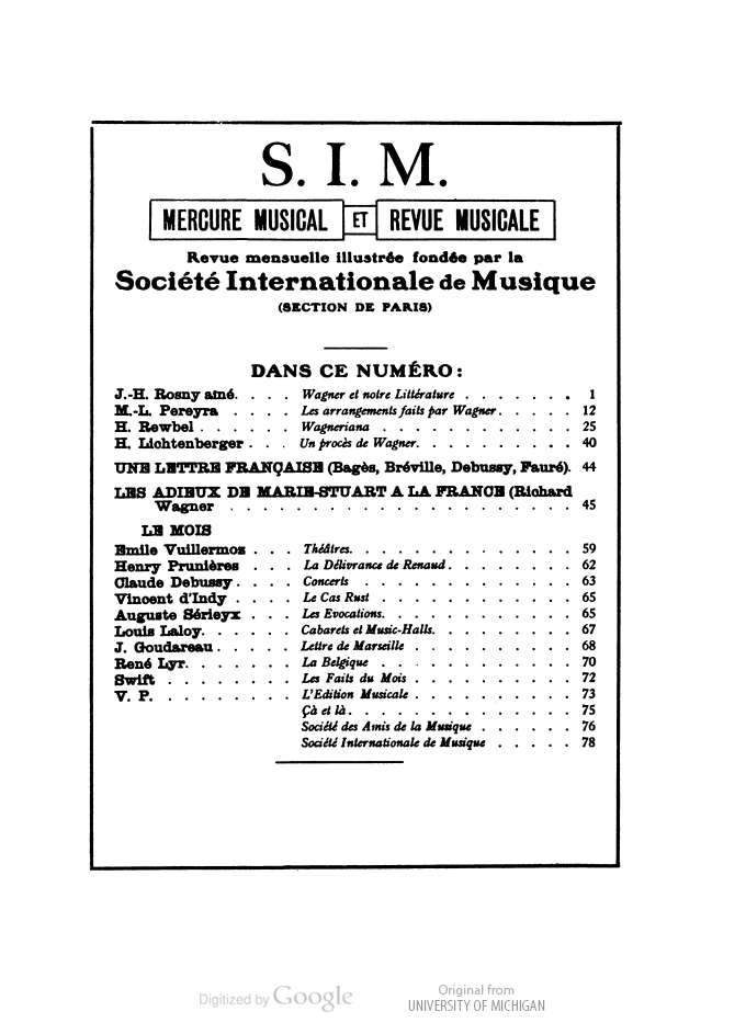 J.-H. Rosny aîné "L'Influence de Wagner sur notre littérature" in Revue musicale S.I.M. (1913)