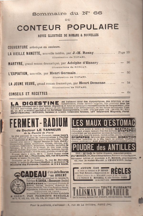 J.-H. Rosny "La Vieille Nanette" in Le Conteur populaire n°66 du 9 janvier 1906
