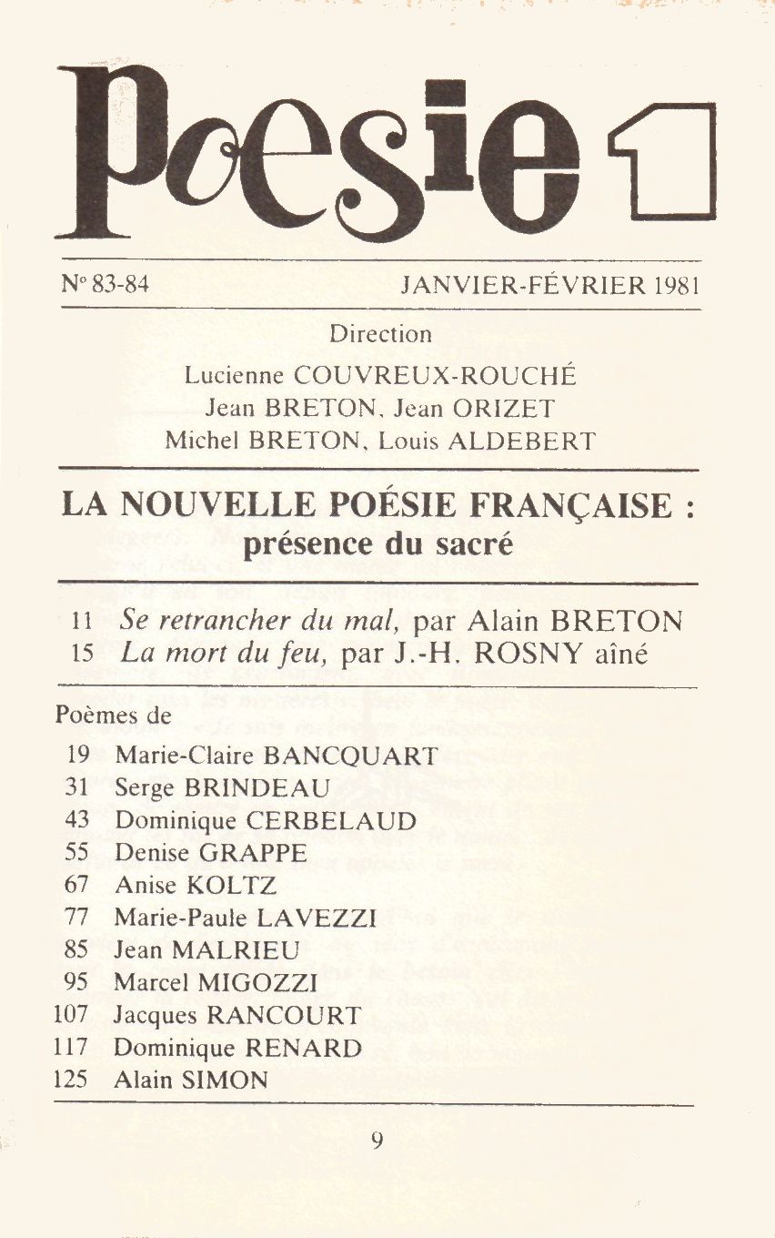 J.-H. Rosny aîné "La Mort du Feu" in Poésie n°83-84 (1981)