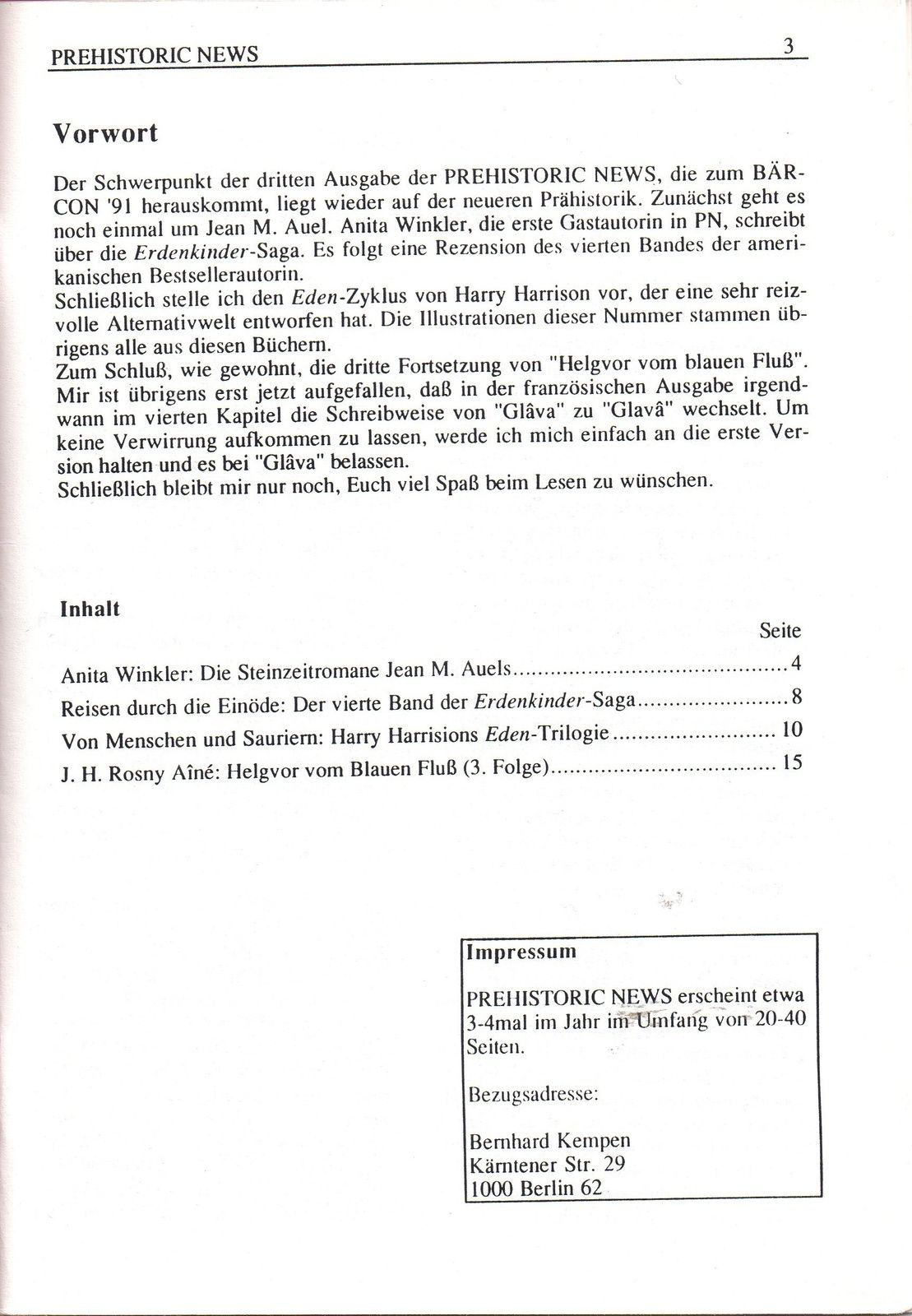 Prehistoric News n°3 (Bernhard Kempen - 1991)