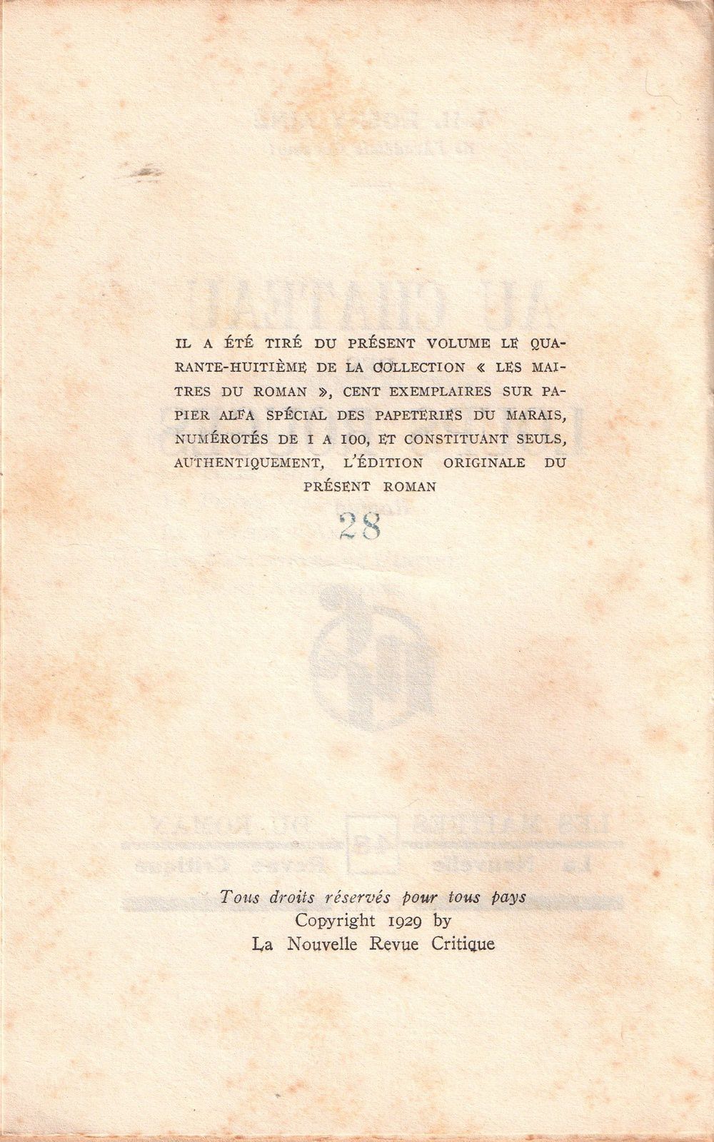 J.-H. Rosny aîné "Au Château des loups rouges" (Nouvelle Revue Critique - 1929) [Papier alfa]