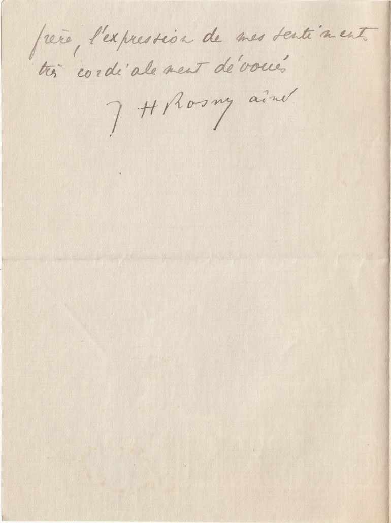 Lettre autographe signée de J.-H. Rosny aîné à Gustave Le Bon (1er novembre 1909)