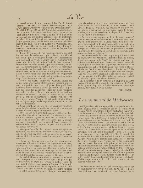 J.-H. Rosny aîné "Le monument de Mickiewicz" in La Vie n°1 du 24 février 1912