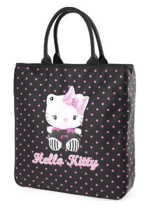 magasin de sac Hello Kitty By Camomilla Sac à Main Magasin de Femme Simili Cuir Dotty Noir à Pois Roses Accessoire de Mose Neuf