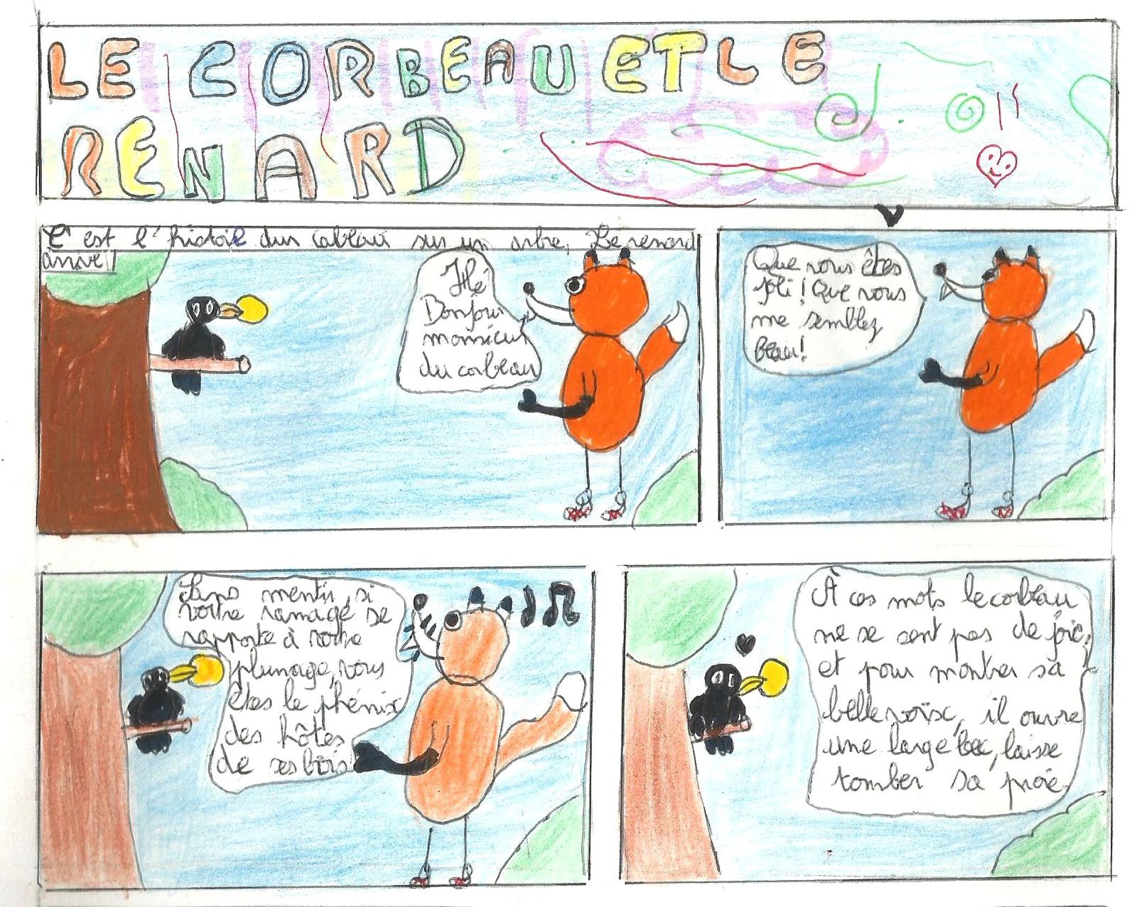 Illustration Le Corbeau Et Le Renard Cm2 Jean de la Fontaine en BD - Le blog de l'école Emile NEZES