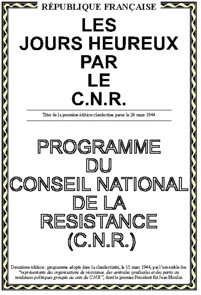 Le programme du CNR publié clandestinement en mars 1944. 